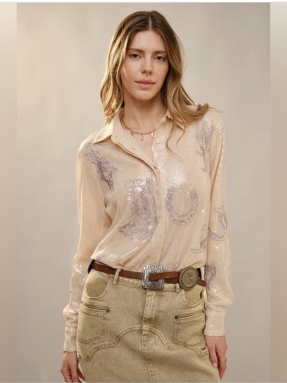 Blue B Western Embroidered Sequin Button Down Shirt - Picture 6 of 9